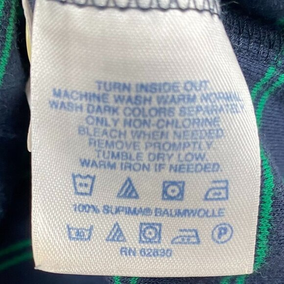 Lands End Mens Polo Shirt M 38-40 Striped Long-Sleeve Navy & Green 100% Supima - Picture 7 of 10